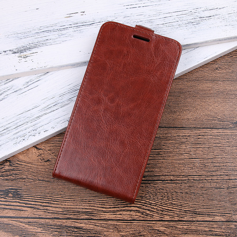 Crazy Horse Vertical Leather Card Holder Casing for Xiaomi Redmi 6A (Single 12MP Rear Camera)