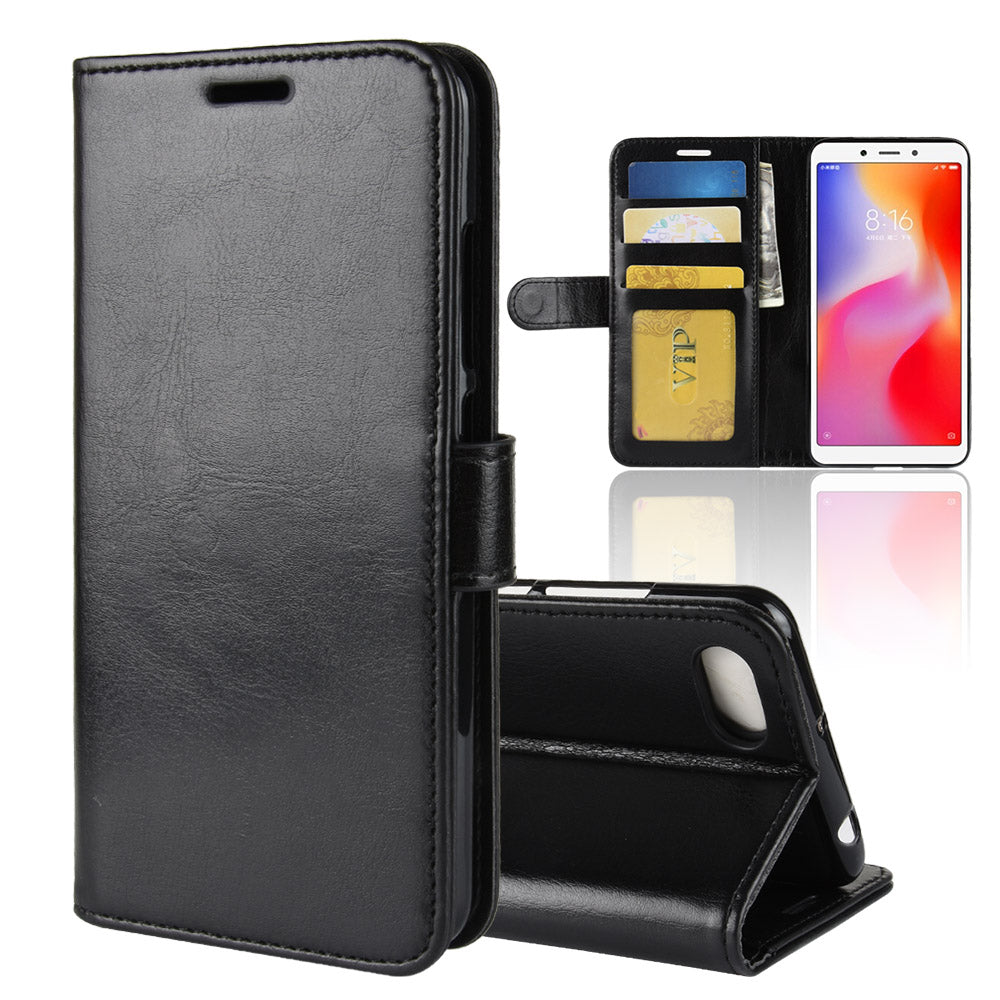 Crazy Horse Magnetic Stand Wallet Leather Mobile Phone Case for Xiaomi Redmi 6A