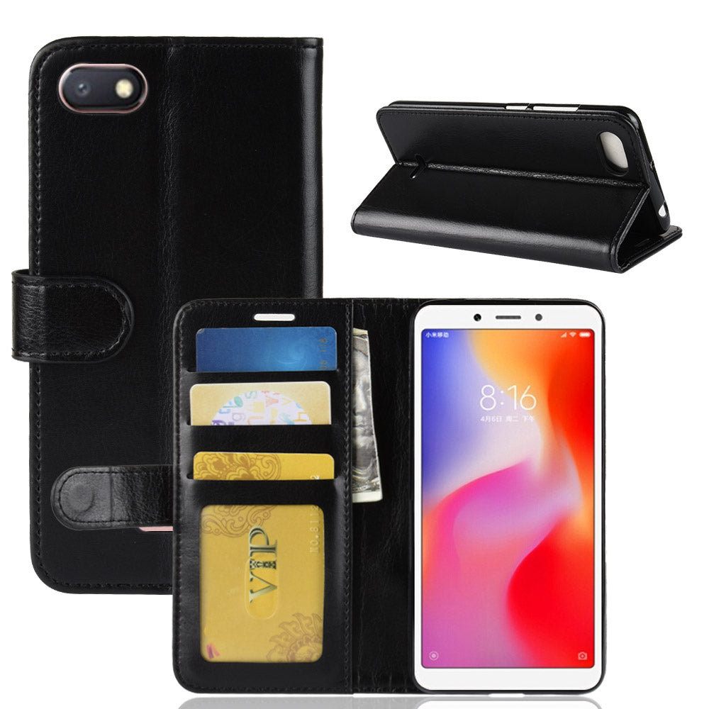 Crazy Horse Magnetic Stand Wallet Leather Mobile Phone Case for Xiaomi Redmi 6A