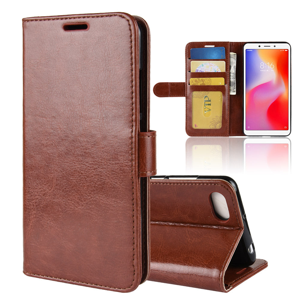 Crazy Horse Magnetic Stand Wallet Leather Mobile Phone Case for Xiaomi Redmi 6A