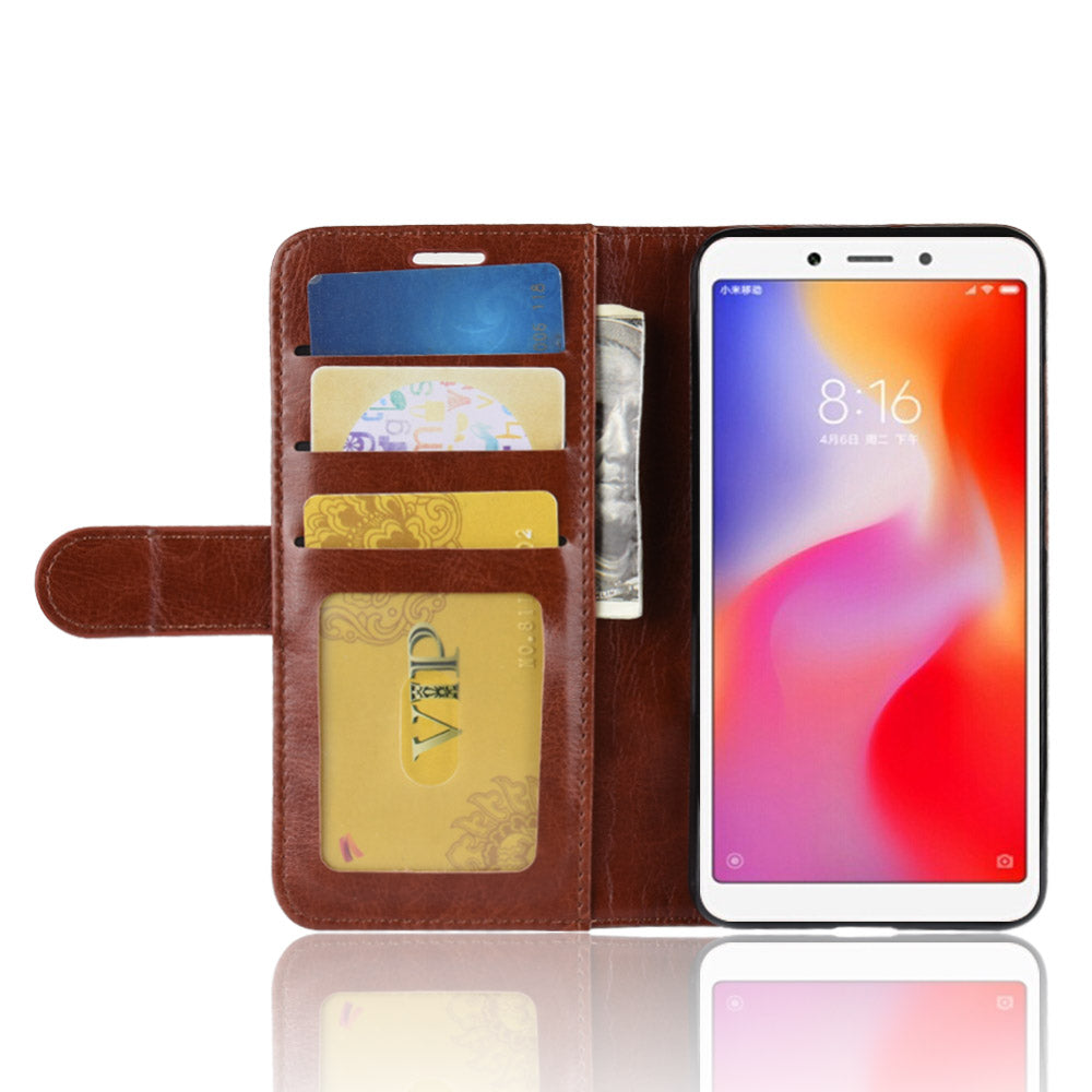 Crazy Horse Magnetic Stand Wallet Leather Mobile Phone Case for Xiaomi Redmi 6A