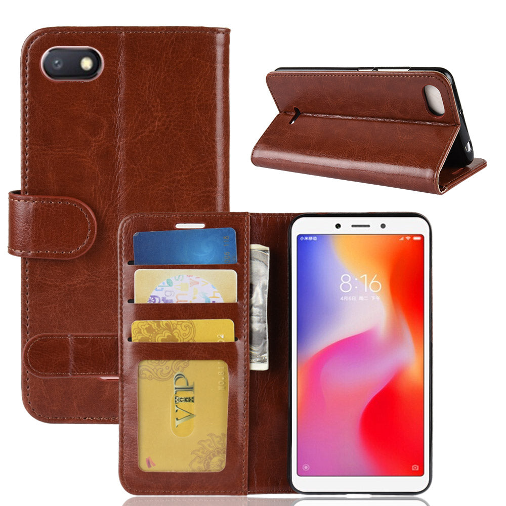 Crazy Horse Magnetic Stand Wallet Leather Mobile Phone Case for Xiaomi Redmi 6A