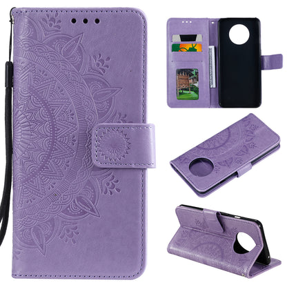 Imprinted Mandala Flower Stand Wallet Leather Case with Lanyard for Xiaomi Redmi Redmi Note 9 5G/Note 9T 5G