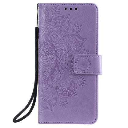 Imprinted Mandala Flower Stand Wallet Leather Case with Lanyard for Xiaomi Redmi Redmi Note 9 5G/Note 9T 5G