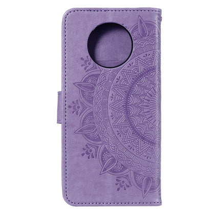 Imprinted Mandala Flower Stand Wallet Leather Case with Lanyard for Xiaomi Redmi Redmi Note 9 5G/Note 9T 5G