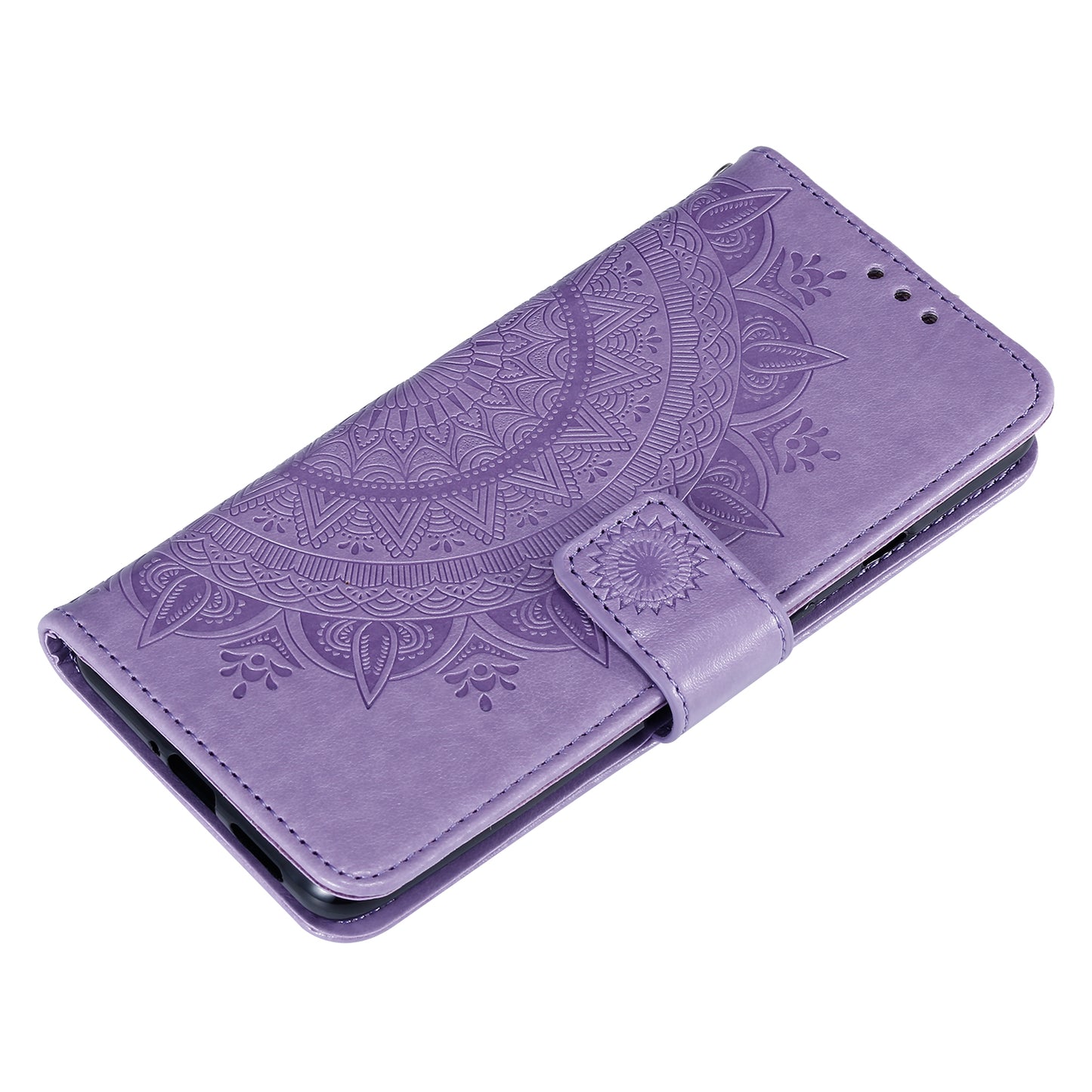 Imprinted Mandala Flower Stand Wallet Leather Case with Lanyard for Xiaomi Redmi Redmi Note 9 5G/Note 9T 5G