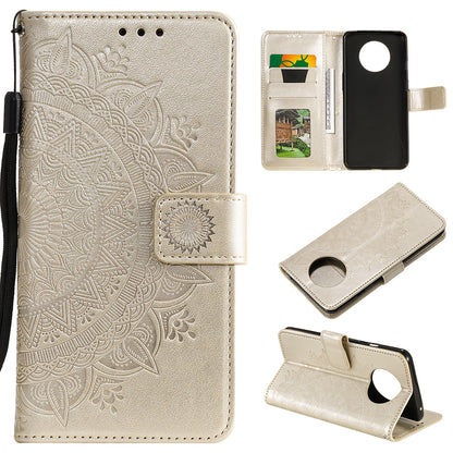 Imprinted Mandala Flower Stand Wallet Leather Case with Lanyard for Xiaomi Redmi Redmi Note 9 5G/Note 9T 5G