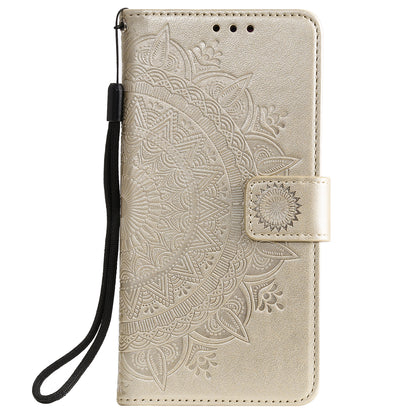 Imprinted Mandala Flower Stand Wallet Leather Case with Lanyard for Xiaomi Redmi Redmi Note 9 5G/Note 9T 5G