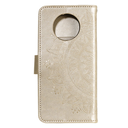 Imprinted Mandala Flower Stand Wallet Leather Case with Lanyard for Xiaomi Redmi Redmi Note 9 5G/Note 9T 5G