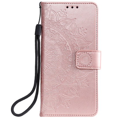 Imprinted Mandala Flower Stand Wallet Leather Case with Lanyard for Xiaomi Redmi Redmi Note 9 5G/Note 9T 5G