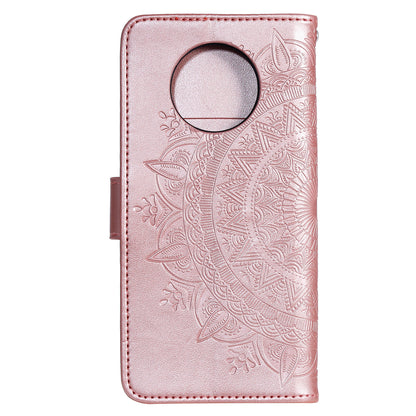 Imprinted Mandala Flower Stand Wallet Leather Case with Lanyard for Xiaomi Redmi Redmi Note 9 5G/Note 9T 5G