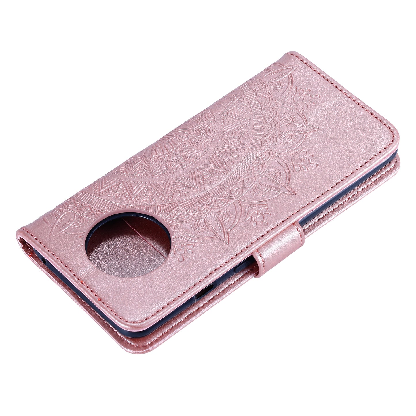 Imprinted Mandala Flower Stand Wallet Leather Case with Lanyard for Xiaomi Redmi Redmi Note 9 5G/Note 9T 5G