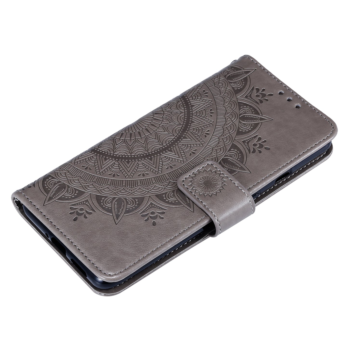 Imprinted Mandala Flower Stand Wallet Leather Case with Lanyard for Xiaomi Redmi Redmi Note 9 5G/Note 9T 5G