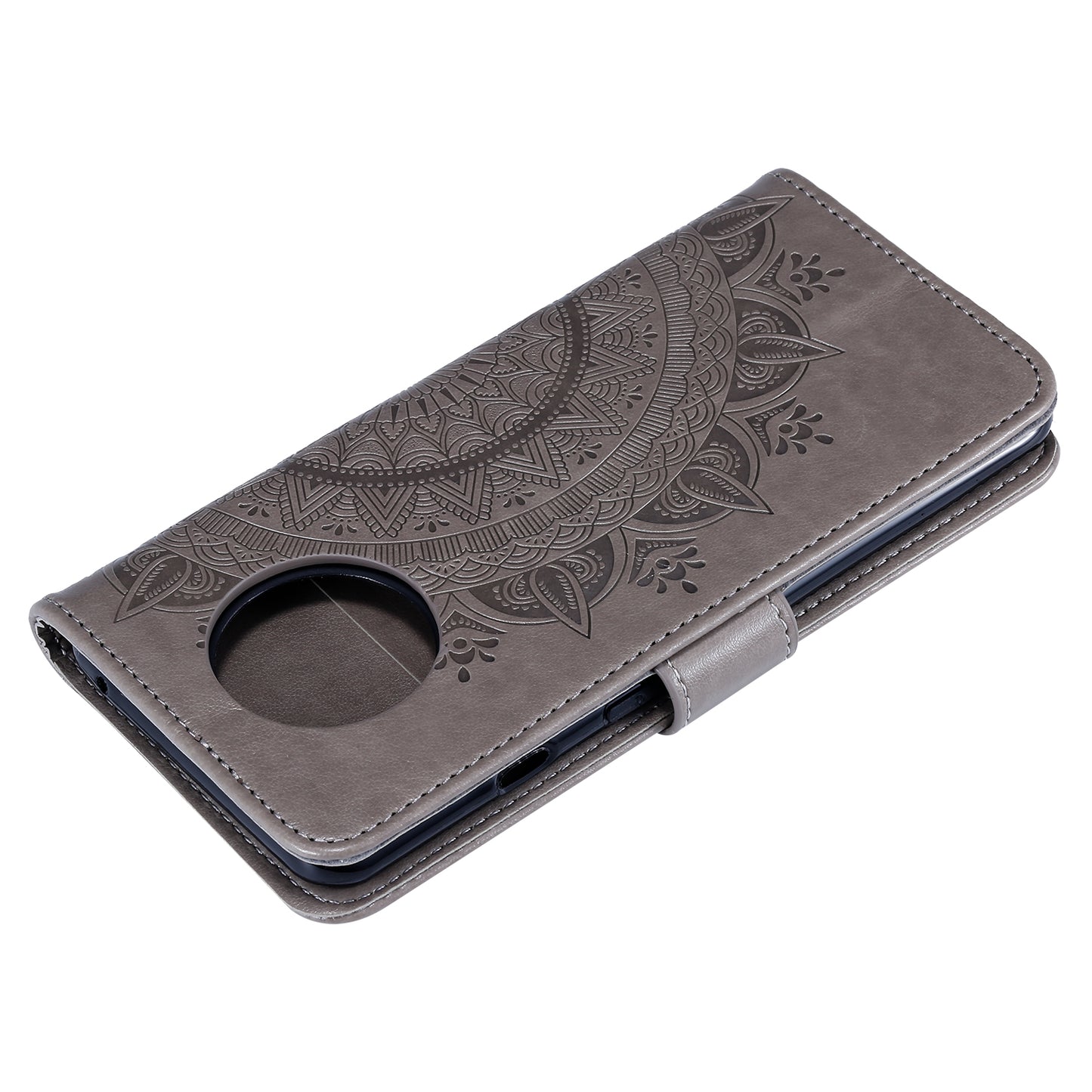 Imprinted Mandala Flower Stand Wallet Leather Case with Lanyard for Xiaomi Redmi Redmi Note 9 5G/Note 9T 5G