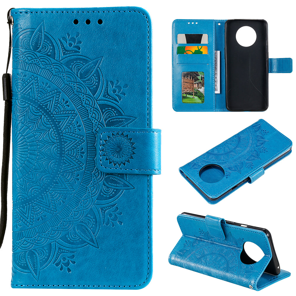 Imprinted Mandala Flower Stand Wallet Leather Case with Lanyard for Xiaomi Redmi Redmi Note 9 5G/Note 9T 5G