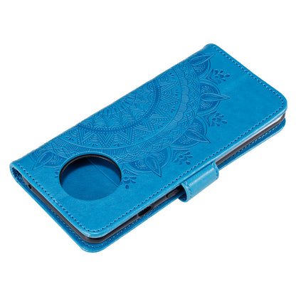 Imprinted Mandala Flower Stand Wallet Leather Case with Lanyard for Xiaomi Redmi Redmi Note 9 5G/Note 9T 5G