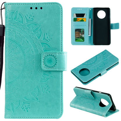 Imprinted Mandala Flower Stand Wallet Leather Case with Lanyard for Xiaomi Redmi Redmi Note 9 5G/Note 9T 5G