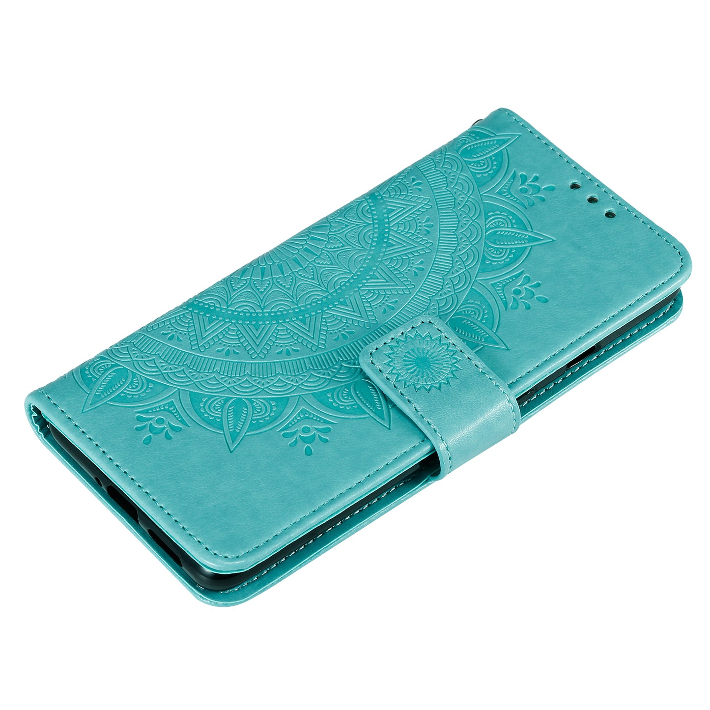 Imprinted Mandala Flower Stand Wallet Leather Case with Lanyard for Xiaomi Redmi Redmi Note 9 5G/Note 9T 5G