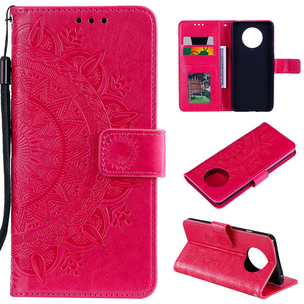 Imprinted Mandala Flower Stand Wallet Leather Case with Lanyard for Xiaomi Redmi Redmi Note 9 5G/Note 9T 5G