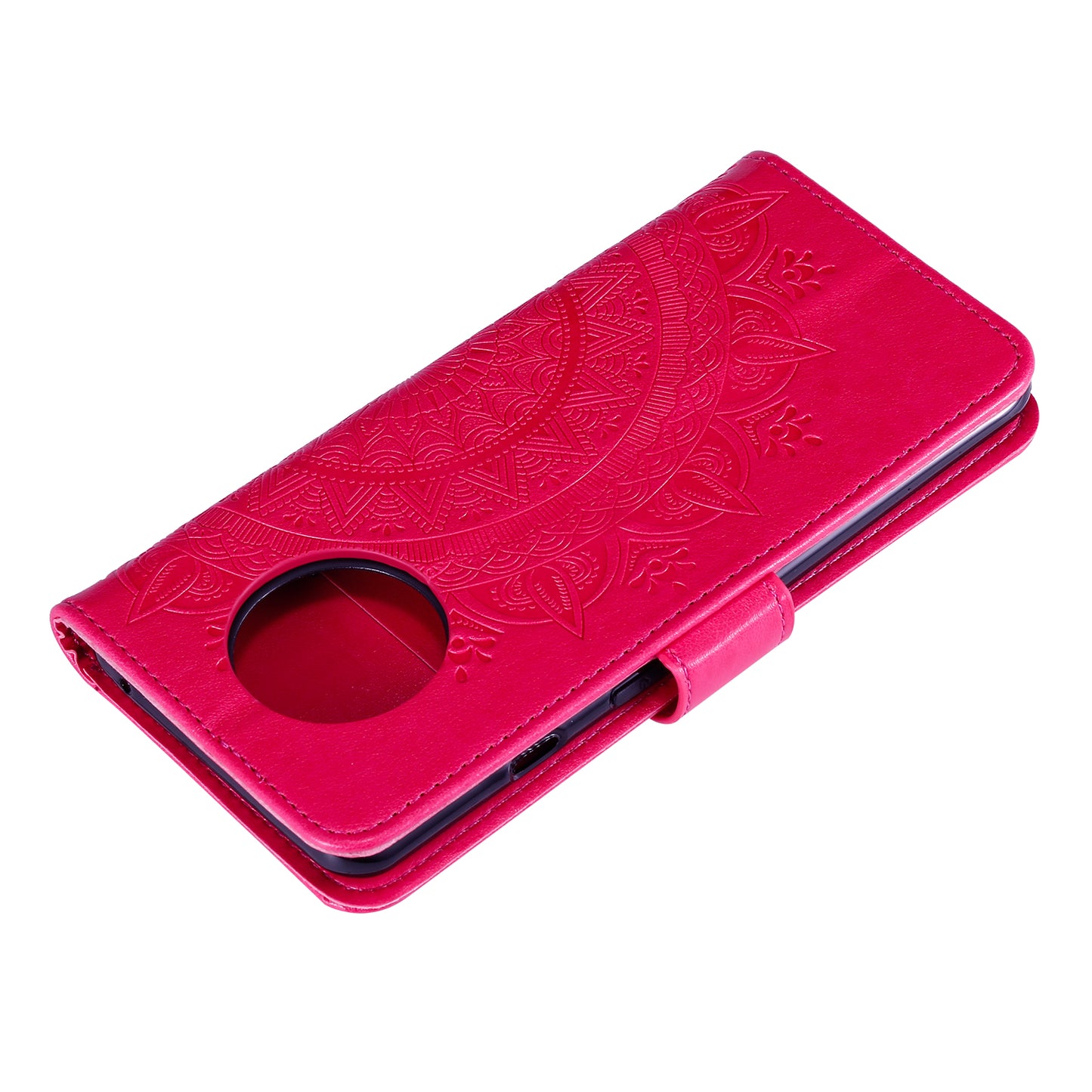 Imprinted Mandala Flower Stand Wallet Leather Case with Lanyard for Xiaomi Redmi Redmi Note 9 5G/Note 9T 5G