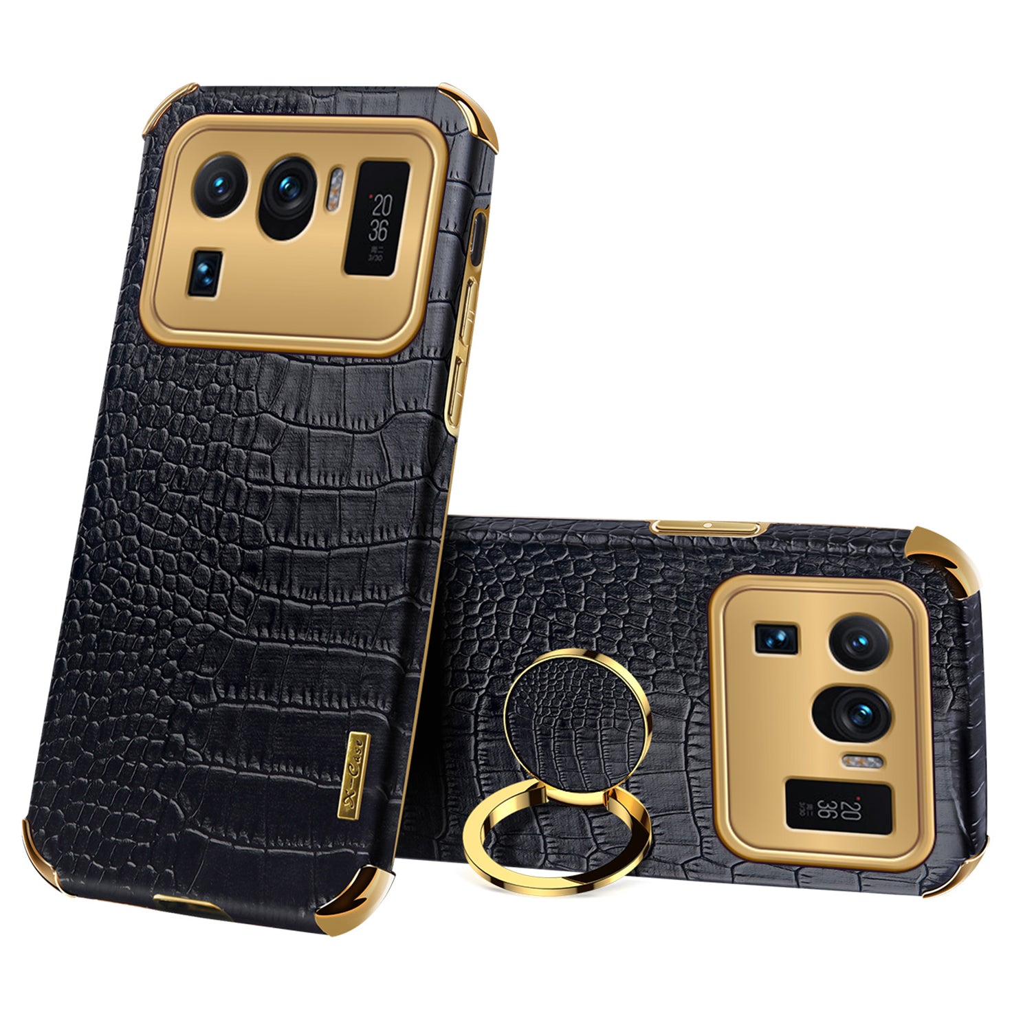 Electroplating Crocodile Texture PU Leather Coated TPU Precise Cutout Phone Cover with Ring Holder for Xiaomi Mi 11 Ultra