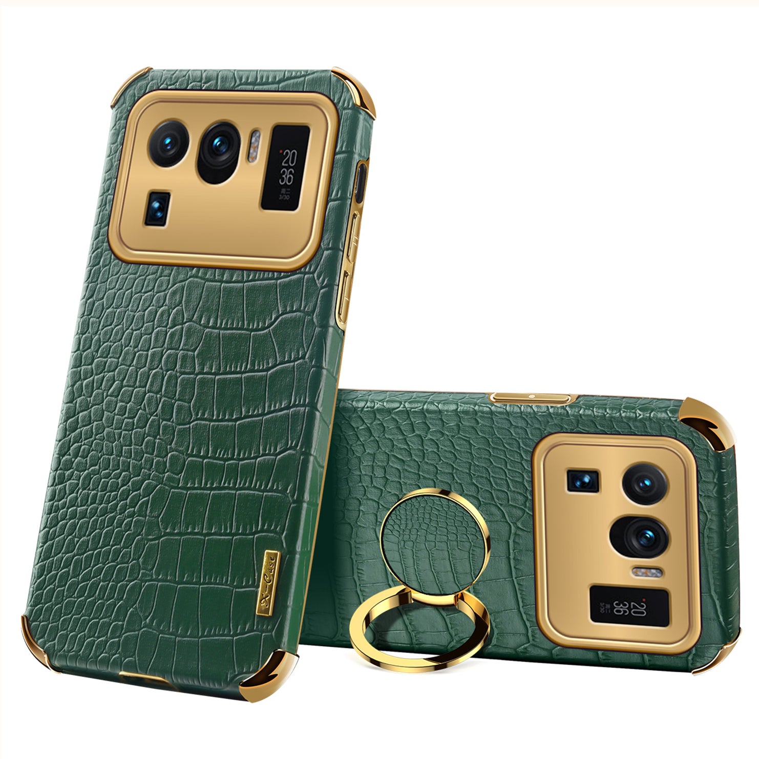 Electroplating Crocodile Texture PU Leather Coated TPU Precise Cutout Phone Cover with Ring Holder for Xiaomi Mi 11 Ultra