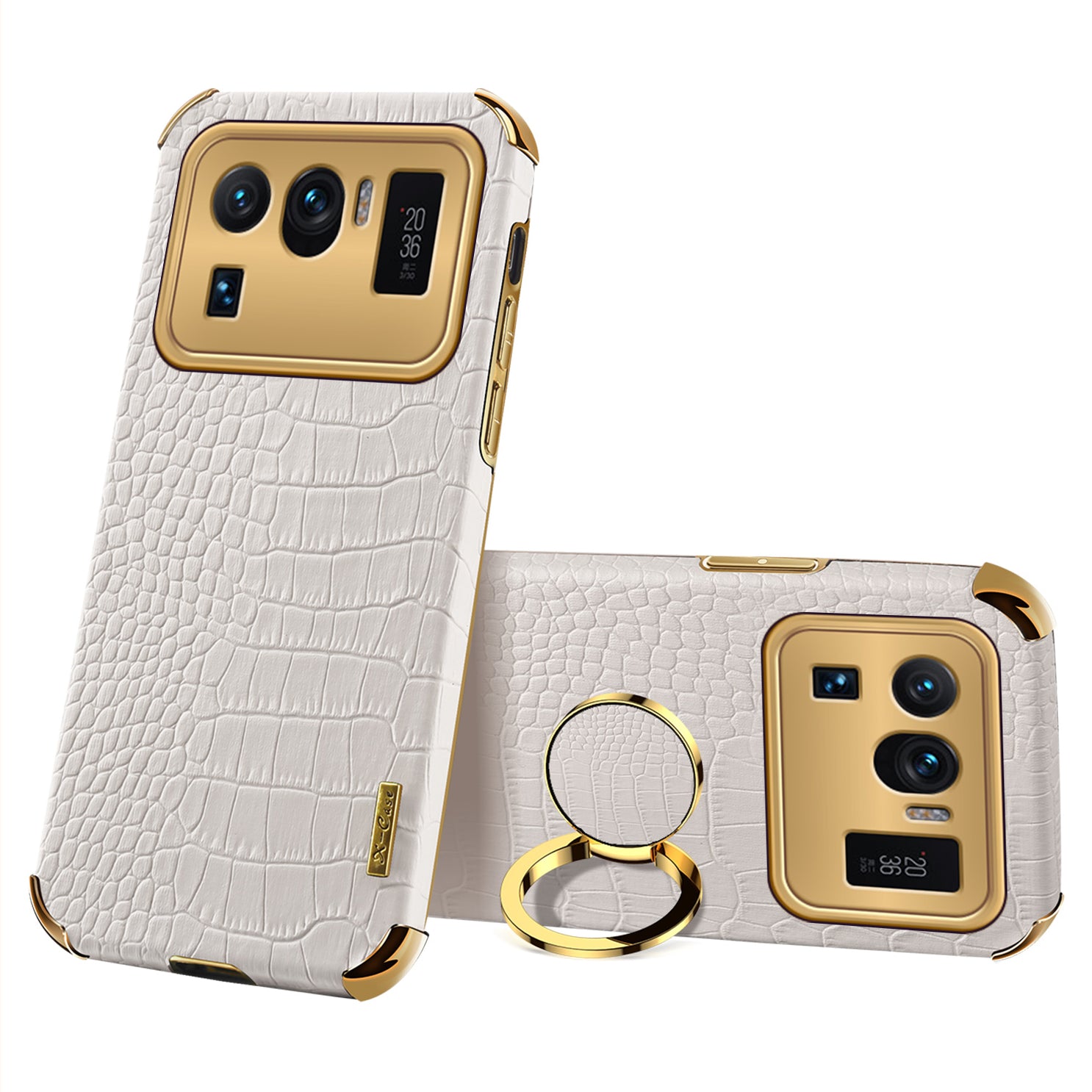 Electroplating Crocodile Texture PU Leather Coated TPU Precise Cutout Phone Cover with Ring Holder for Xiaomi Mi 11 Ultra