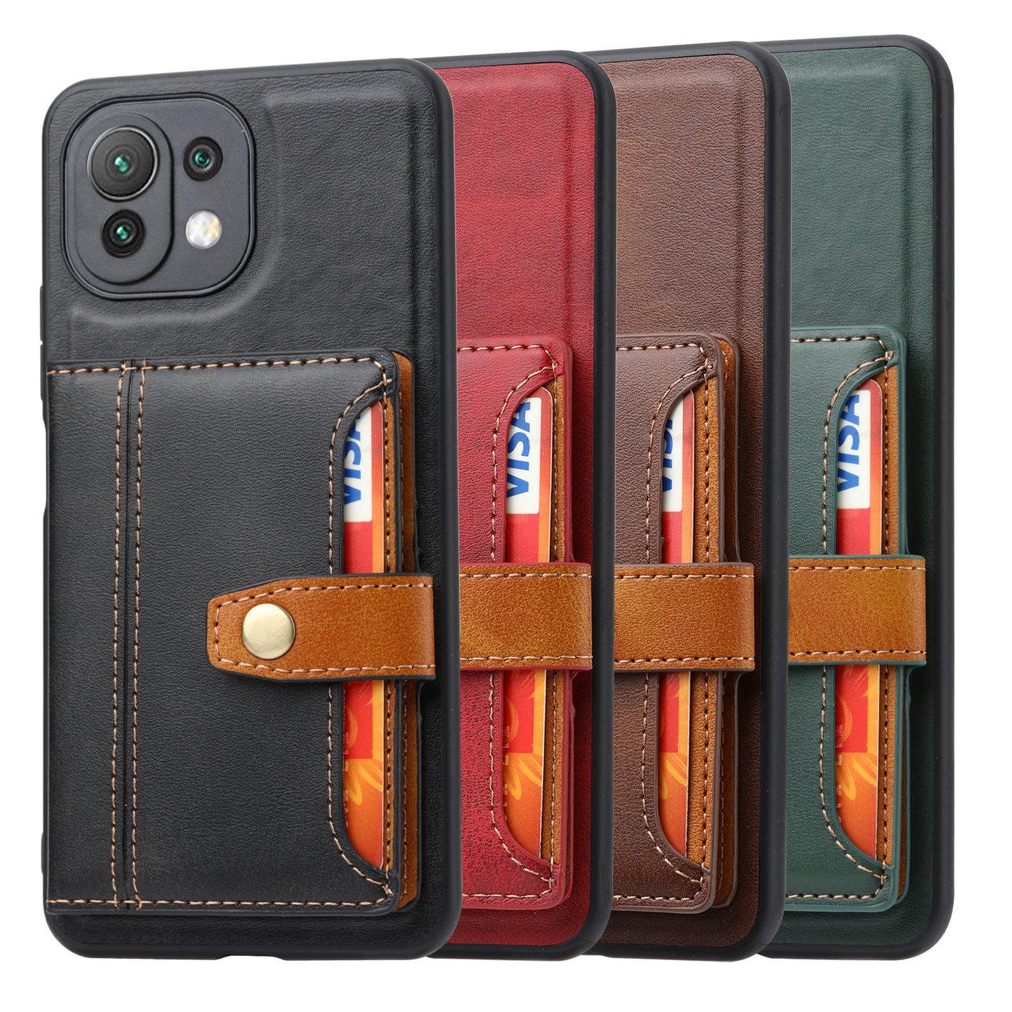 PU Leather Coated TPU Case [Card Slots] [Kickstand] for Xiaomi Mi 11 Lite 4G / 5G / 11 Lite 5G NE