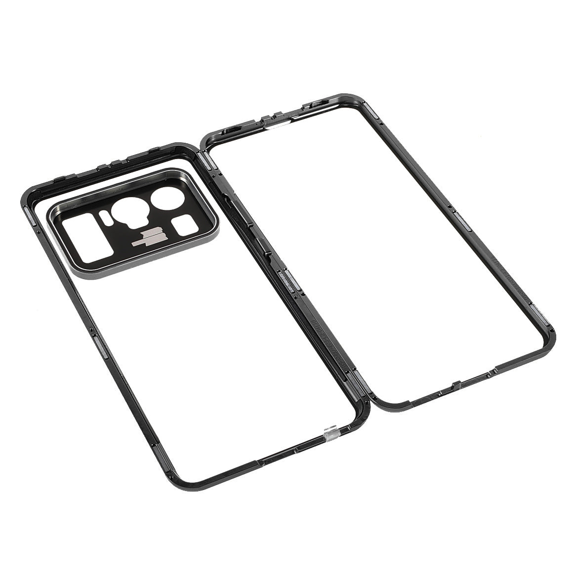 360 Degree Clear Double Sided Front and Back Clear Tempered Glass + Metal Bumper Frame Magnetic Flip Cover Case for Xiaomi Mi 11 Ultra