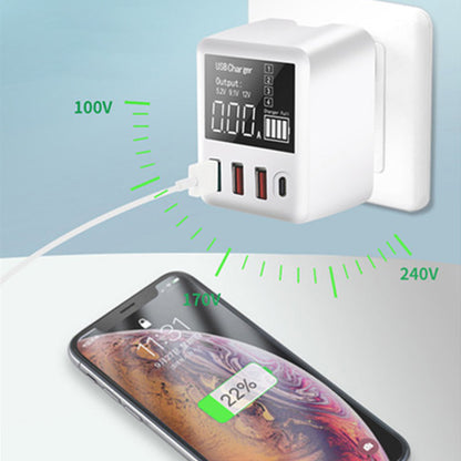 A9T+ USB+Type C 4-Port 40W Quick Charge Wall Adapter PD QC 3.0 Fast Charger with LCD Display