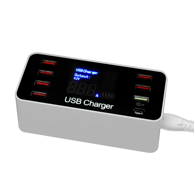 A9+ 8-Port USB+Type C 40W Quick Charge Adapter with LCD Display QC 3.0 Wall Charger