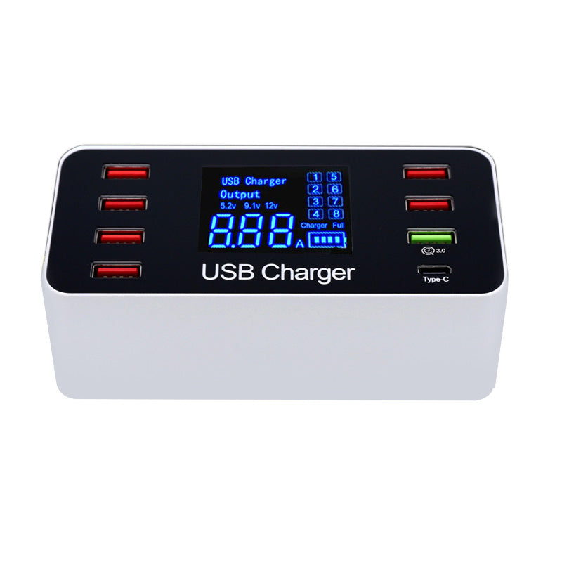 A9+ 8-Port USB+Type C 40W Quick Charge Adapter with LCD Display QC 3.0 Wall Charger