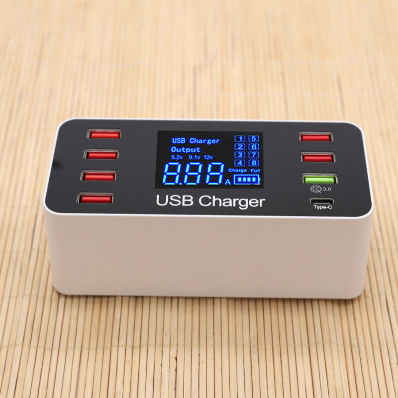 A9+ 8-Port USB+Type C 40W Quick Charge Adapter with LCD Display QC 3.0 Wall Charger