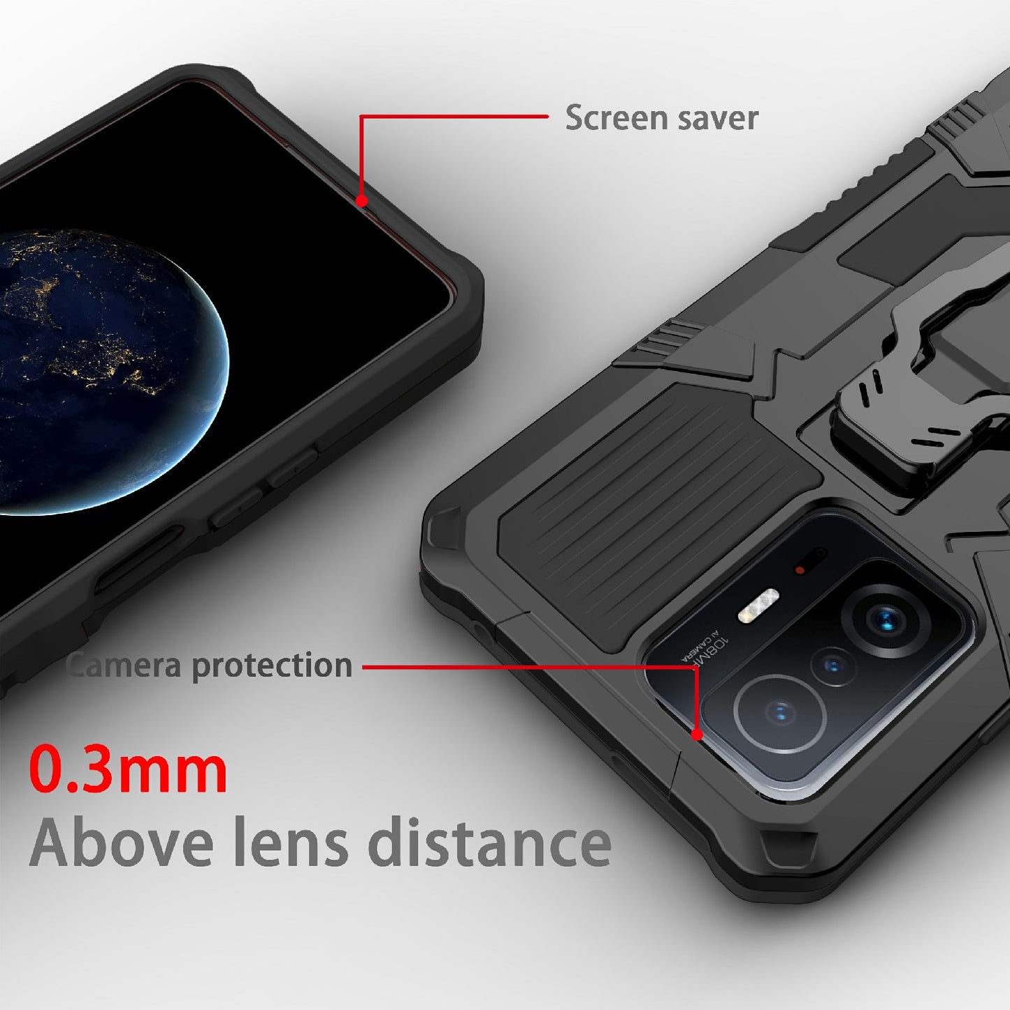 Back Clip Kickstand Design PC + TPU + Metal Hybrid Phone Protective Case Cover for Xiaomi 11T/11T Pro