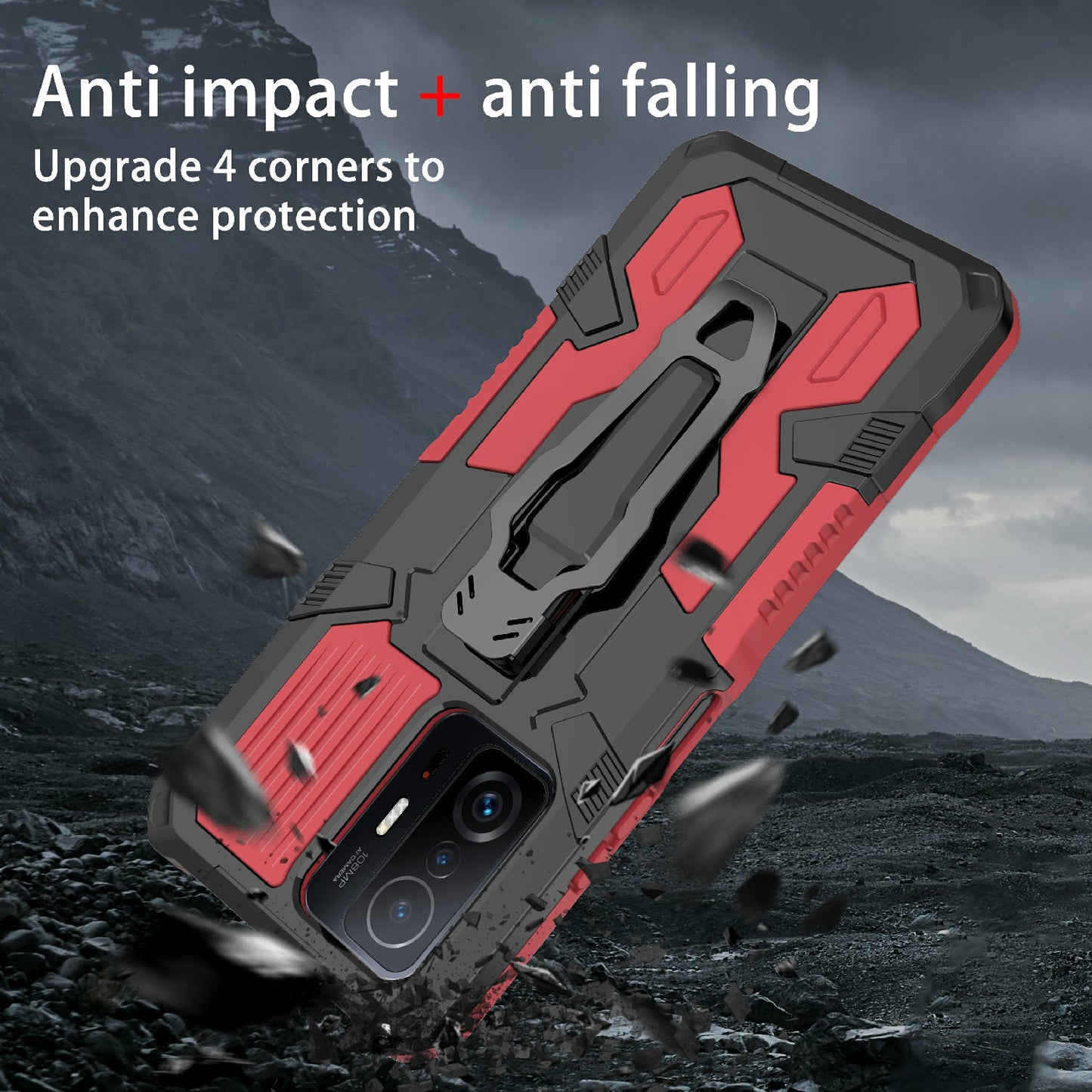 Back Clip Kickstand Design PC + TPU + Metal Hybrid Phone Protective Case Cover for Xiaomi 11T/11T Pro