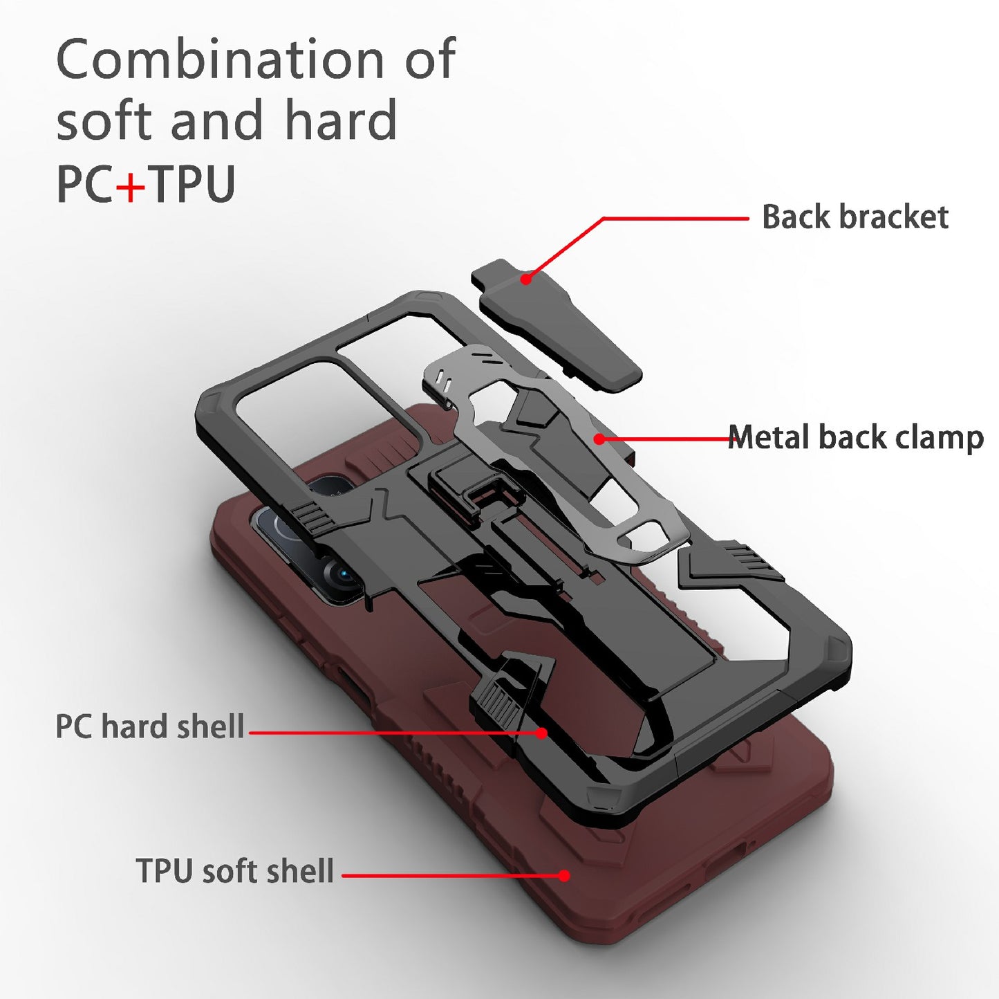 Back Clip Kickstand Design PC + TPU + Metal Hybrid Phone Protective Case Cover for Xiaomi 11T/11T Pro