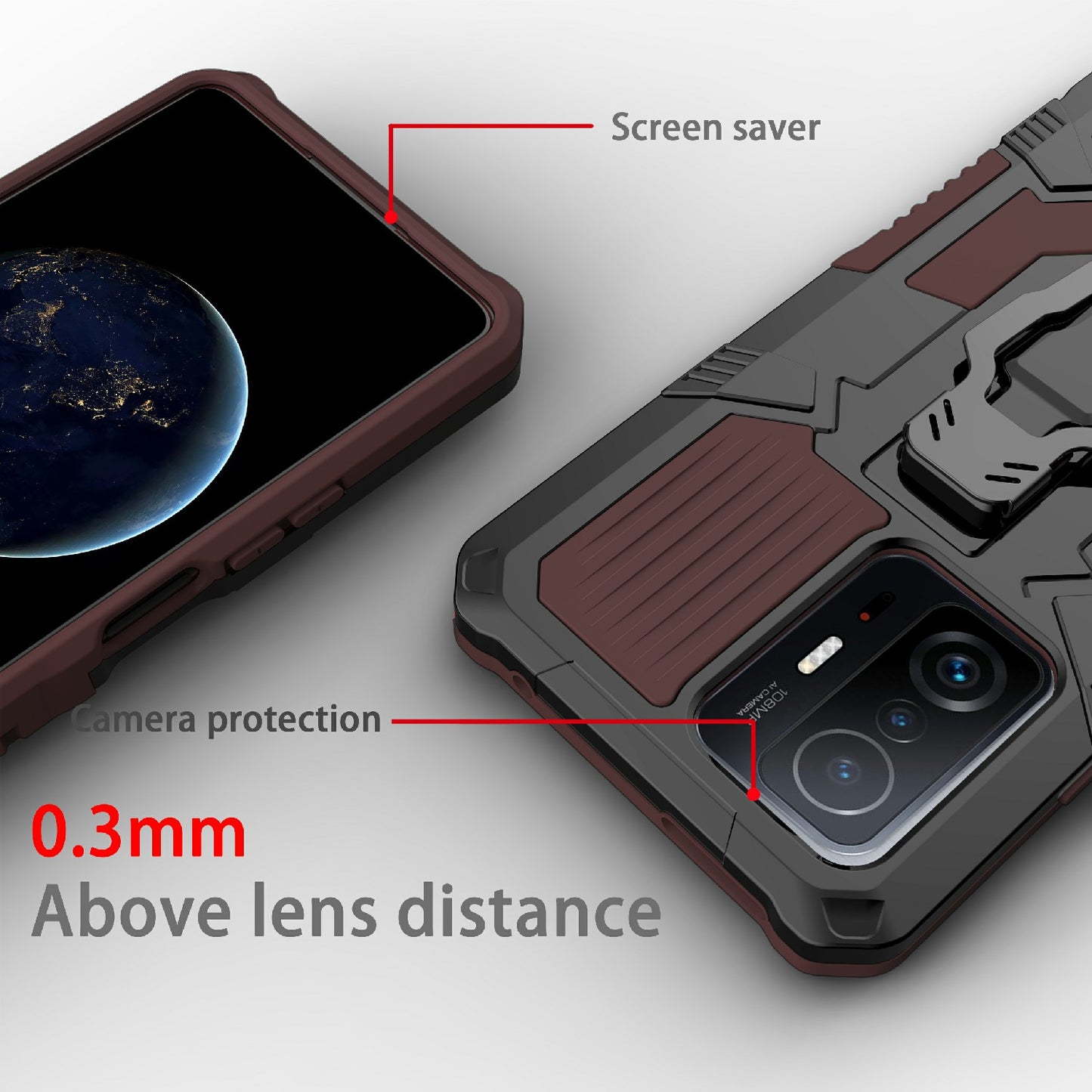 Back Clip Kickstand Design PC + TPU + Metal Hybrid Phone Protective Case Cover for Xiaomi 11T/11T Pro