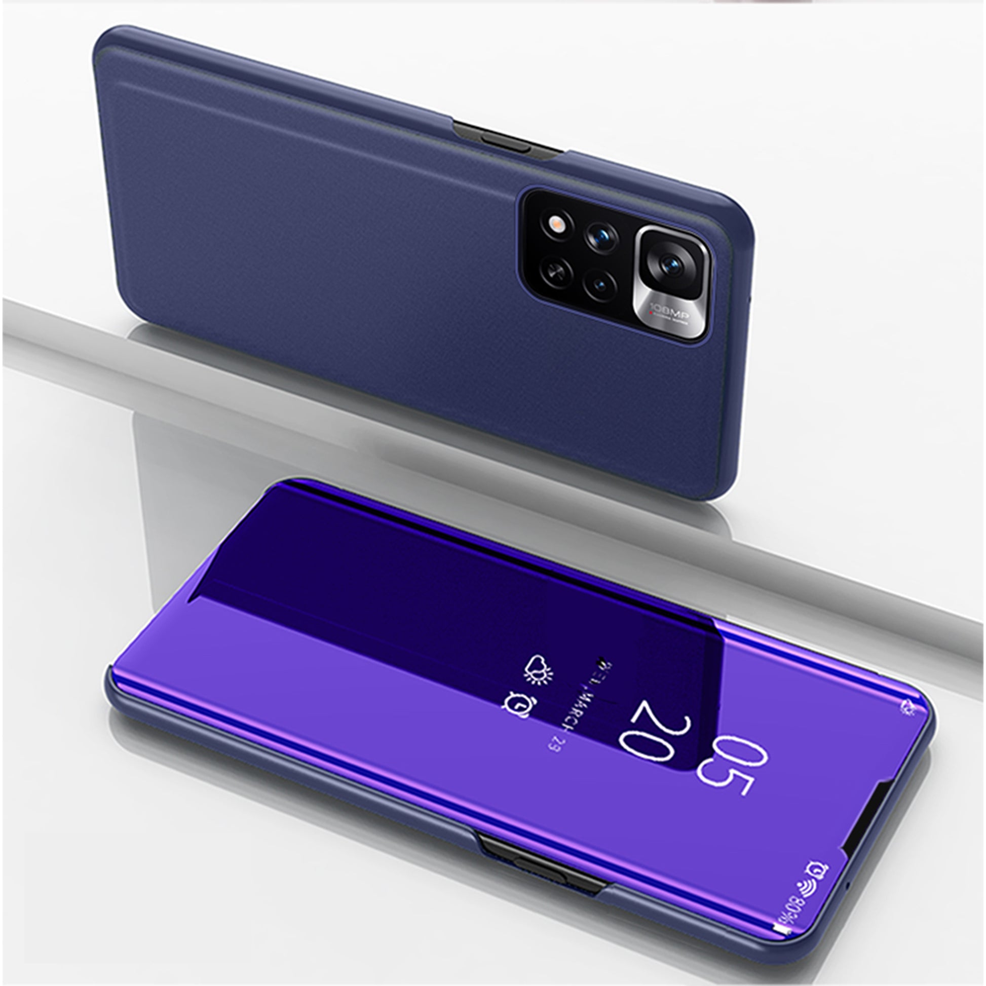 Shockproof Clear View Window Electroplating Mirror-like Surface Leather Flip Case Protector Stand Cover for Xiaomi Redmi Note 11 Pro+ 5G/Redmi Note 11 Pro 5G (China) (MediaTek)