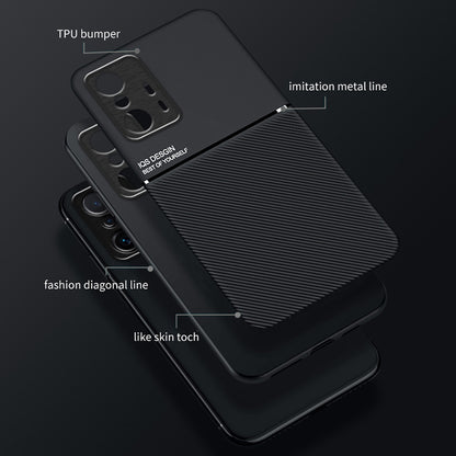 Textured Mobile Phone Bag Case TPU + PU Leather Shockproof Phone Cover with Built-in Magnetic Metal Sheet for Xiaomi 11T Pro / Xiaomi 11T