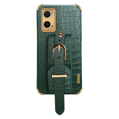 For Oppo A36/A76 PU Leather Coated TPU Case Crocodile Texture Hand Strap Kickstand Electroplating Phone Cover