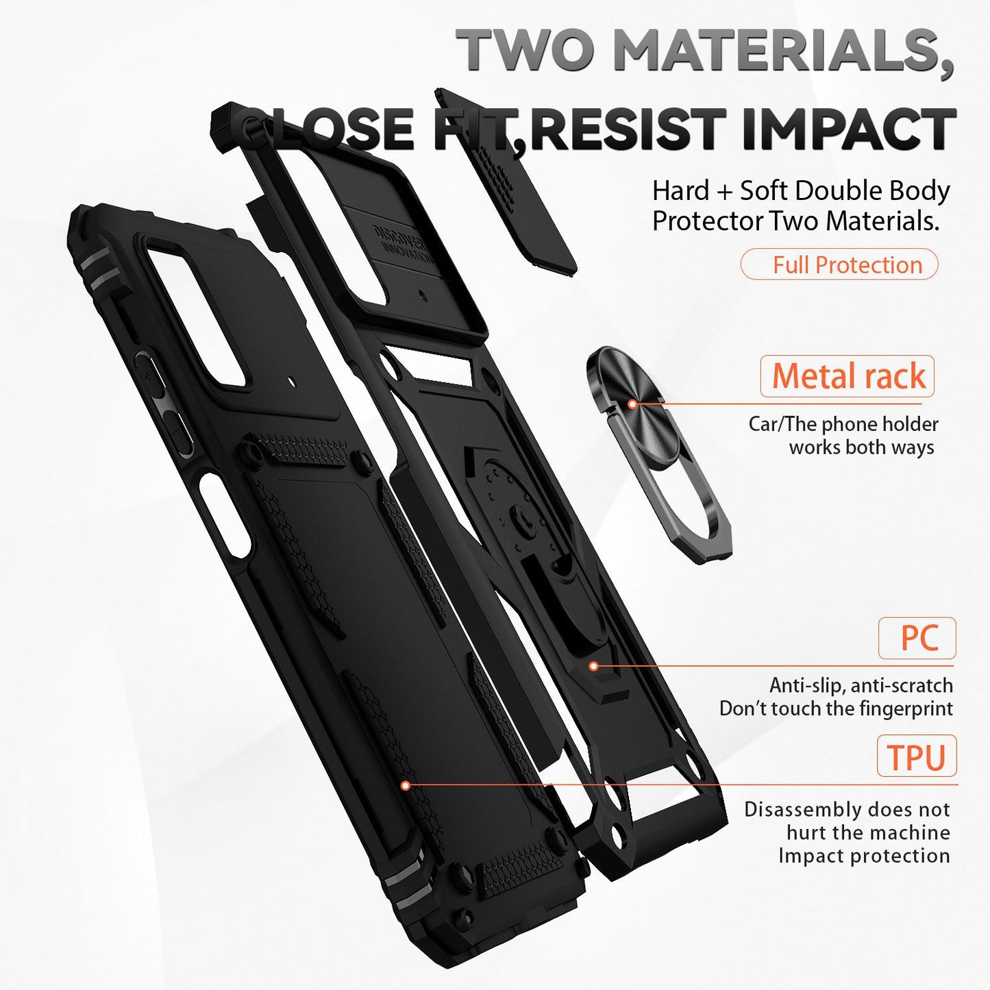 For Xiaomi Poco X4 Pro 5G Protective Case Slide Camera Cover Hard PC + Soft TPU Phone Protector with Ring Kickstand