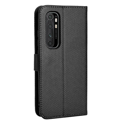 For Xiaomi Mi Note 10 Lite Diamond Texture Folding Stand PU Leather Case Magnetic Closure Wallet Flip Cover with Strap