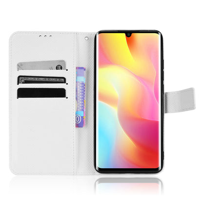 For Xiaomi Mi Note 10 Lite Diamond Texture Folding Stand PU Leather Case Magnetic Closure Wallet Flip Cover with Strap