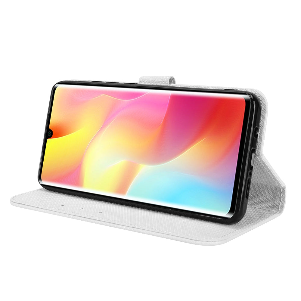 For Xiaomi Mi Note 10 Lite Diamond Texture Folding Stand PU Leather Case Magnetic Closure Wallet Flip Cover with Strap