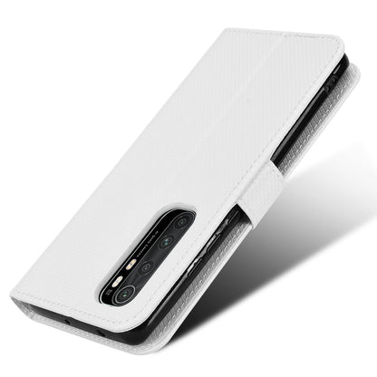 For Xiaomi Mi Note 10 Lite Diamond Texture Folding Stand PU Leather Case Magnetic Closure Wallet Flip Cover with Strap