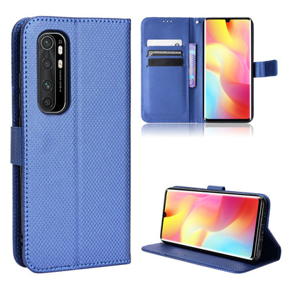 For Xiaomi Mi Note 10 Lite Diamond Texture Folding Stand PU Leather Case Magnetic Closure Wallet Flip Cover with Strap