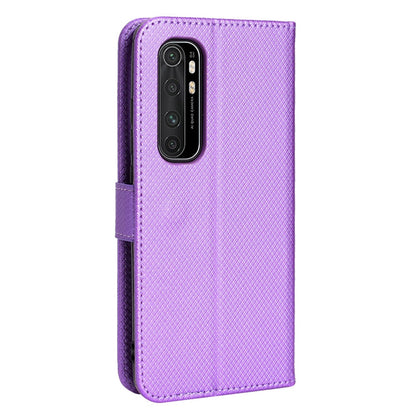 For Xiaomi Mi Note 10 Lite Diamond Texture Folding Stand PU Leather Case Magnetic Closure Wallet Flip Cover with Strap