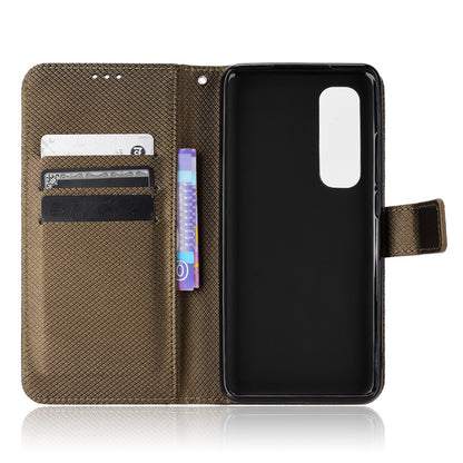 For Xiaomi Mi Note 10 Lite Diamond Texture Folding Stand PU Leather Case Magnetic Closure Wallet Flip Cover with Strap