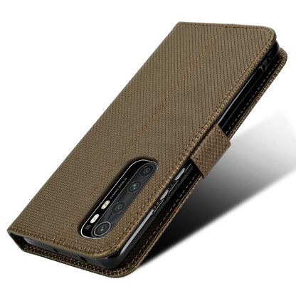 For Xiaomi Mi Note 10 Lite Diamond Texture Folding Stand PU Leather Case Magnetic Closure Wallet Flip Cover with Strap