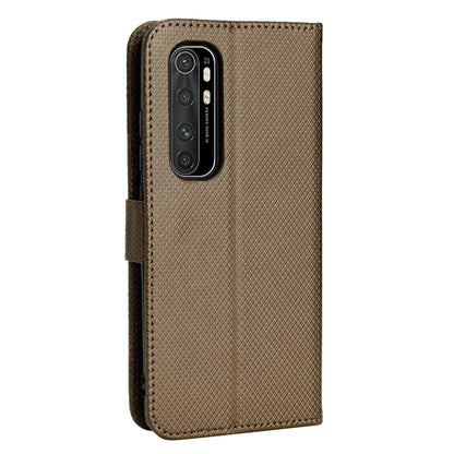 For Xiaomi Mi Note 10 Lite Diamond Texture Folding Stand PU Leather Case Magnetic Closure Wallet Flip Cover with Strap